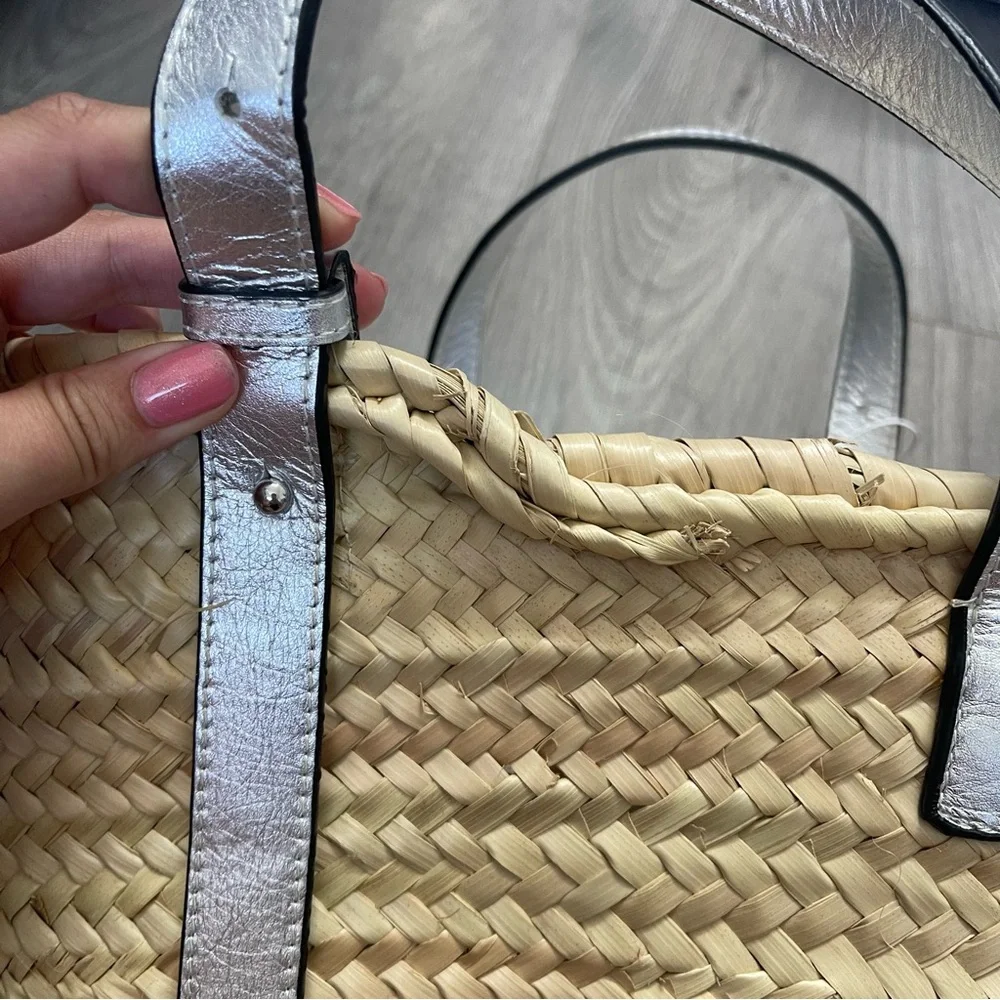 POOLSIDE Essaouira Medium Straw Tote Silver Natural